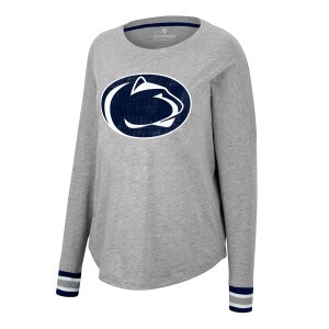 women's gray long sleeve t-shirt with Penn State Athletic Logo and knit cuffs